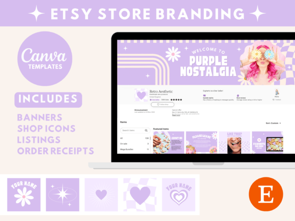 Download Retro Purple Etsy Shop Banners - Premium Bundle